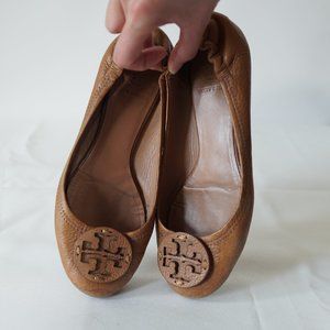 Tory Burch Reva Ballet Flats Cognac Elastics Heel